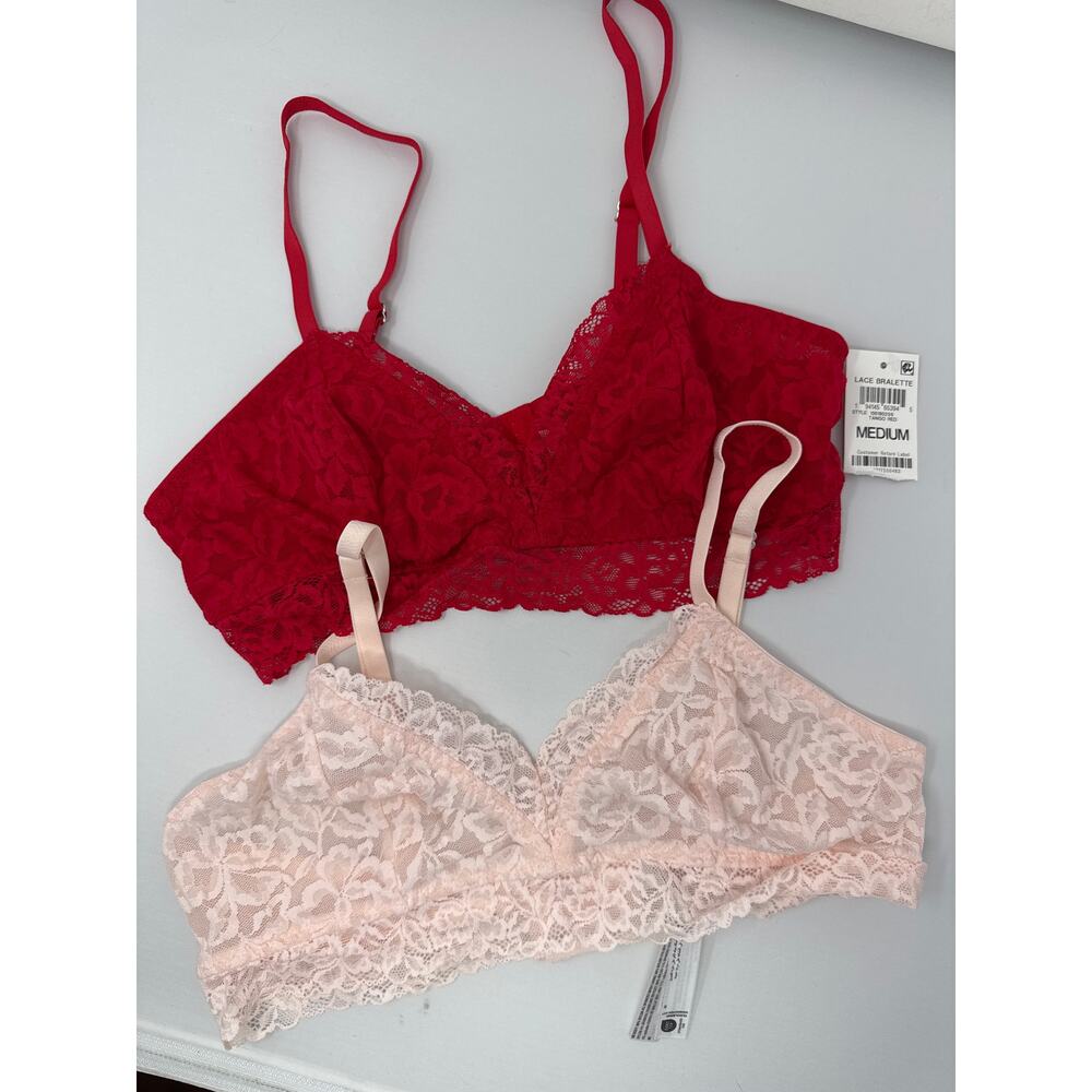 Brand New State of Day Women's Size M Red Gray Lace Bralette Lot of 2